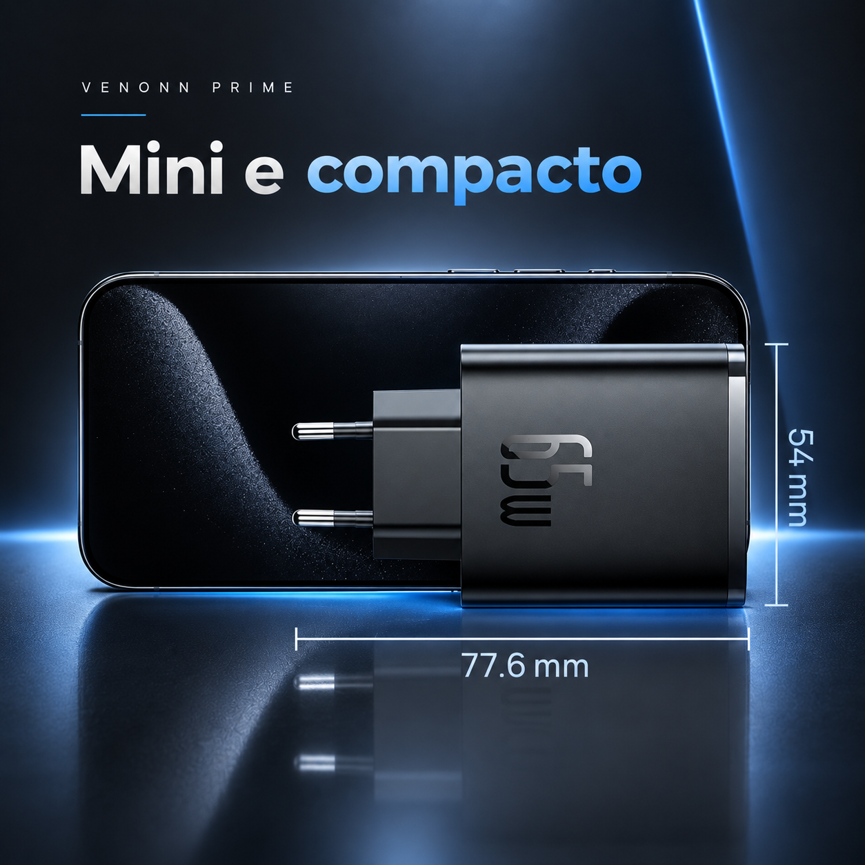 Carregador GaN 65W Compacto – 3 Portas — Carregador GaN compacto de até 65W, com USB-C Power Delivery e USB-A. Alta potência em tamanho reduzido para carregar smartphones, tablets, notebooks e acessórios com praticidade.
